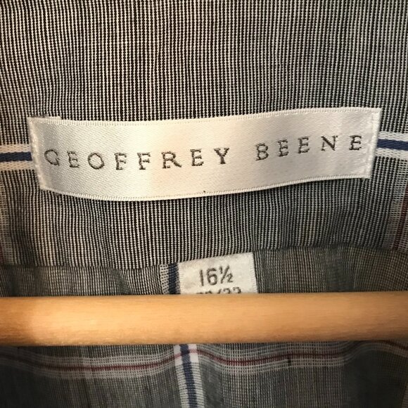 Geoffrey Beene Button-Down Shirt: Gray Plaid Long Sleeves, Size 16-1/2 32-33 - Picture 3 of 10